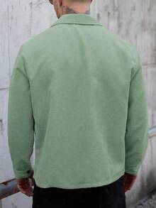 Men's Casual Solid Color Button-Up Long Sleeve Shacket, Autumn/Winter