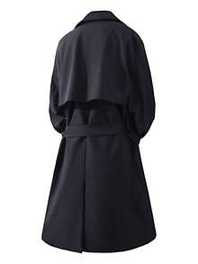 男士长款风衣，简约设计，配腰带，秋季 - 黑色 - 查看 3