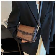 Bolso pequeño cuadrado con patchwork de estampado de cocodrilo multicolor, diseño exclusivo de alta gama, bolso de hombro o bandolera versátil, ideal para el día a día, citas, compras y vacaciones; perfecto para mujeres con estilo. - Café - Ver 2