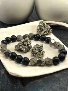 1 件丰裕手链、财富手链、原装黄铁矿和玛瑙手工串珠 8 毫米圆形天然石护身手链，带来繁荣与守护，适合男士女士时尚复古珠宝配饰，是送给爱人的华丽水晶节日礼物 - 1pcs - 查看 2