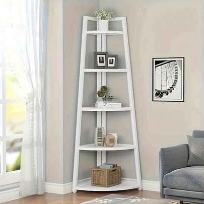 5-Tier Scandinavian Style Mini Corner Shelf - Fashionable White, Lightweight PP Material, Multi-Functional Home, Office And Balcony Storage, Suitable For Books, Toys And Decor, Space-Saving Design, Vertical Bookshelf