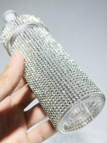 1 件可再填充 200 毫升水钻镶嵌乳液分配器泵瓶，奢华闪亮风格，无缝圆柱形，带全水钻图案