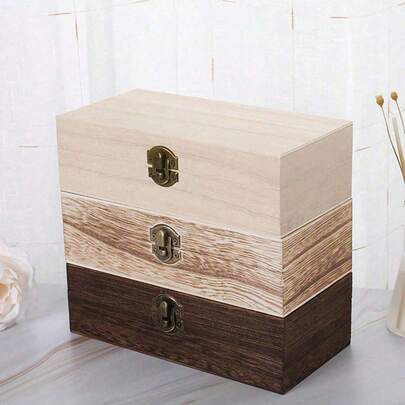 矩形桐木收纳盒，复古木质礼品盒，翻盖木质盒，女士收纳整理器，旅行必备品，返校必备