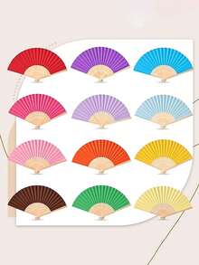 10pcs Summer Essential Handheld Fan Plain Paper Fan Blank Painting White Colorful Folding Fan Handmade Craft Materials Hand Fan Cooling Fan Wedding Decoration Rave Accessories - Multicolor - View 7