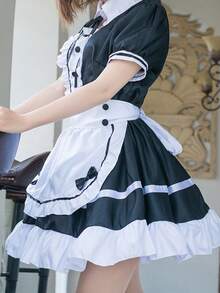 1 chiếc váy hầu gái đen trắng dễ thương, thích hợp cho cosplay, hội nghị anime, Halloween, phục vụ bàn, váy dự tiệc - Đen và trắng - Xem 5