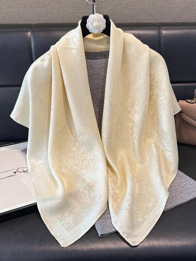 1pc Elegant High-Quality Floral Print Silver Thread Shiny Satin Square Scarf, Fashion Bandana, Versatile Head Wrap, Shawl, Sun Protection Accessory For Women For Dress