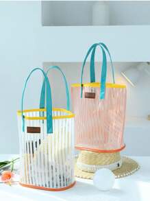 沙滩包防水大号透明 PVC 手提袋化妆品购物袋果冻袋礼品袋透明单肩手提购物袋，派对袋婚礼生日派对礼品袋工艺手提袋派对礼品生日装饰派对礼品装饰婚礼装饰派对用品时尚透明防水袋