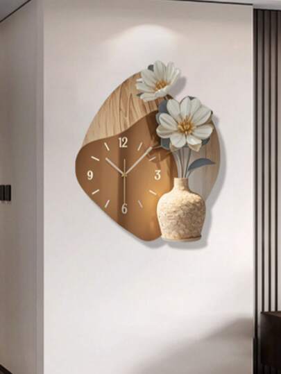 2D New Crème Creative Interior ation Wand Clock, Home Indoor Living Room, Study Bedroom, Dining Room Painting Clock.