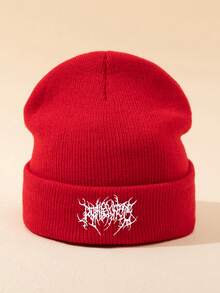 1 件男士休闲针织刺绣便帽，温暖时尚的针织帽适合日常穿着，图案而非印花秋季服装