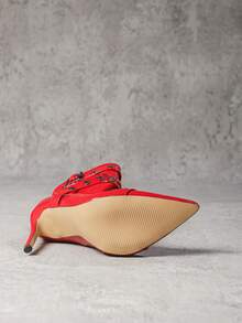 Herbst/Winter sexy Mode Spitzenschuh Seitlicher Reißverschluss Damen Stiefel, 12cm feiner Absatz, Lederriemen & Ösen Akzente, Lässig & vielseitig, rote Farbe, Party Outfits - Rot - Übersicht 6