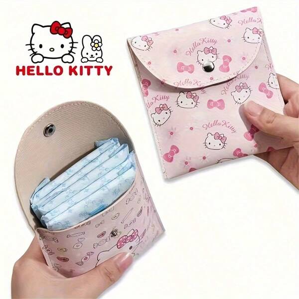 Sanrio Bolsa organizadora para absorventes higiênicos Hello Kitty, estojo portátil de tecido Oxford para mulheres e meninas, acessório fofo para bolsa de viagem rosa, armazenamento discreto para 6 a 8 absorventes noturnos, porta-objetos essenciais para higiene feminina - Ventilador dobrável de mão Sanrio Hello Kitty - Ventilador portátil de tecido não tecido colecionável com dois lados
