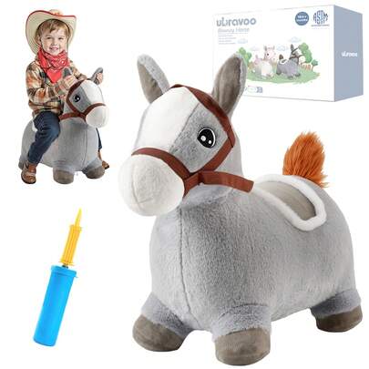 UBRAVOO Bouncy Pals Hopping Horse, Toddler Inflatable Bouncing Plush Animal Hopper Toy, Outdoor Indoor Plush Ride On Bouncer For Over 18 Months Old Boys Girls, Best Birthday Gift To Baby