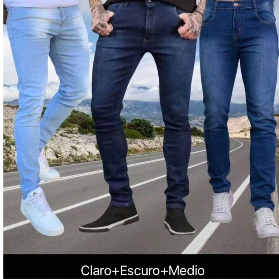 Kit 3 Men's Light Medium Dark Jeans Laicra Slim Basic Casual Premium Direct From The Factory With Elastane - Rửa nhẹ - Xem 1