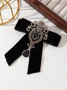 1pc Elegant Style Big Bowknot Handmade Fabric Rhinestone Crystal Corsage Brooch Pin, Luxury Jewelry Chest Flower For Women, Dating Gift, Suitable For Daily Wear