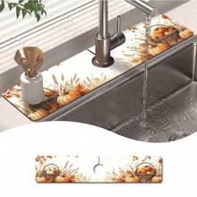 Faucet Splash Guard, Autumn/Halloween Style, Bathroom Faucet Splash Mat To Set Holiday Atmosphere, Anti-Moisture Anti-Slip Faucet Mat, Kitchen Countertop Accessory, Kitchen & Dining Table Accessory, Sink Drain Mat, Absorbent & Anti-Slip Multifunctional