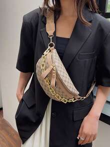 Borsa a tracolla da torace di grande capacità in colore unito, borsa con catena decorativa e marsupio a tracolla, marsupio casual per escursionismo e arrampicata all'aperto, marsupio multifunzionale per sport e viaggi con cinghia regolabile, versatile per pendolarismo quotidiano