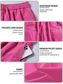 Men's Solid Color Casual Pants Comfortable And Breathable Zippered Pocket Design Suitable For Casual Wear - 粉色 - 查看 5