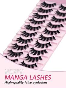 10 对动漫猫眼蓬松假睫毛，欧式风格，多件装，可重复使用，D 卷，超浓密，适合派对的专业化妆，戏剧眼妆，初学者也适用 - 黑色 - 查看 5