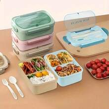 1 件方形隔层防漏便当盒 - 可微波炉加热和手洗，适合学校、大学和餐前准备 - 时尚厨房收纳配件