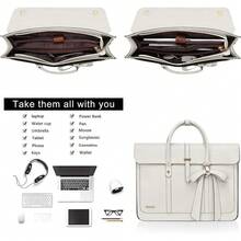 Local Delivery--MOSISO Laptop Bag For Women, 17 Inch PU Leather Laptop Shoulder Bags Convertible Backpack, 17.3 Inch Messenger Bags Casual Handbag Work Briefcase Travel Computer Bag With Bowknot, Black - 米色 - 查看 2