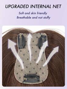 8-14 Inch Women's Bangs-Free Human Hair Topper, 360° Rotatable Upgraded Base With 3 Clips, Suitable For Thinning Hair, White Hair, Hair Loss, Adds Volume, Dark Brown Color - Dark Brown - View 4