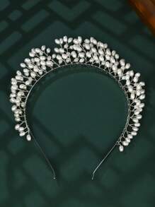 1 件女士时尚串珠手工垂直皇冠头带，欧美新娘皇冠头饰 - 銀色 - 查看 3