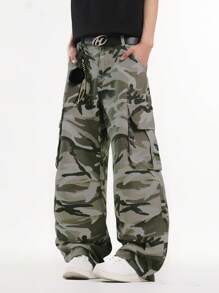 1条正义兄弟街头迷彩工装裤，宽松阔腿牛仔裤，休闲情侣款