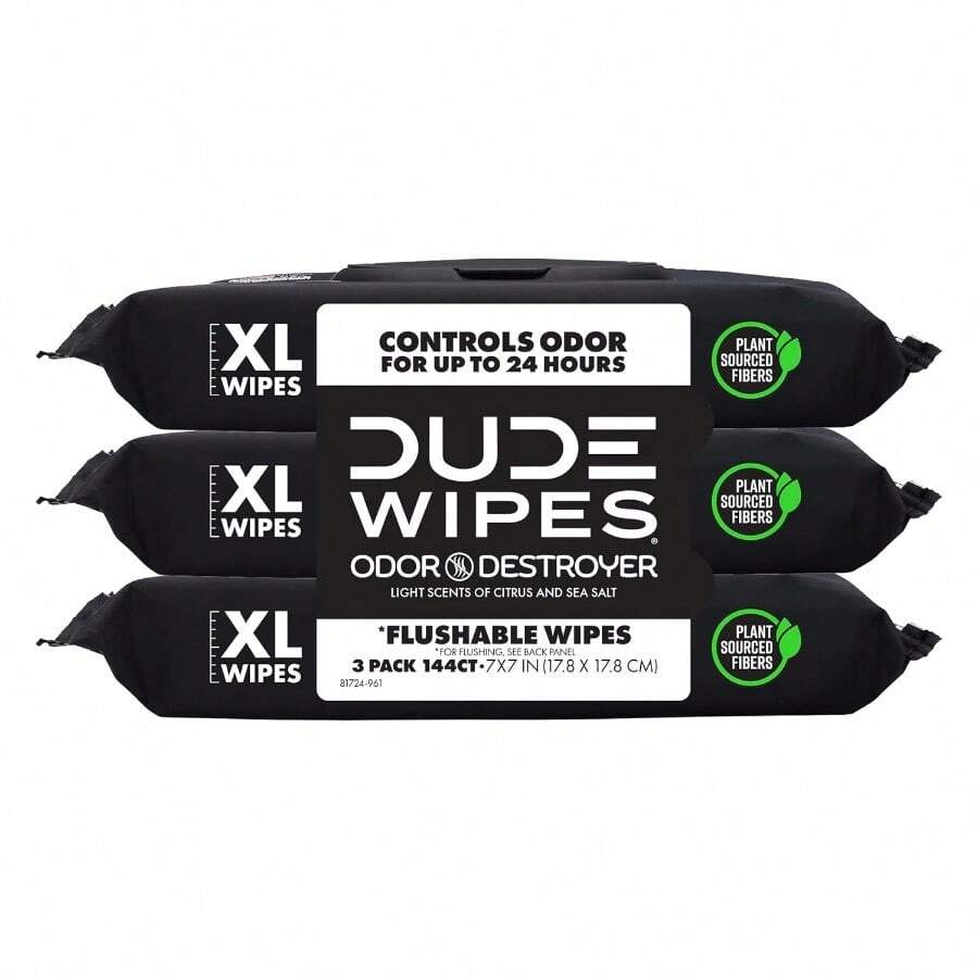 DUDE Wipes Flushable Wipes 3 Pack 144 Wipes Shea Butter Smooth With Vitamin E Aloe Septic And Sewer Safe - Khử mùi - Xem 1
