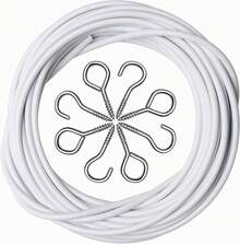 ASIWUJING Net Curtain Wire And Hooks Set, 10M Net Curtain Wire With 20pcs Eye Bolts And 20pcs Screw-In Hooks For Net Curtain Rod… - White - View 2