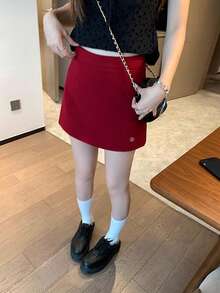 Vintage Red Sexy Bodycon Mini Skirt, High Waist Slimming A-Line Skirt For Women, Autumn