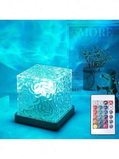 Projector Luz Nocturna Criativa De Ondulação De Água Acrílica Rotativa Lâmpada De Iluminação Com Cristal De Onda Marinha