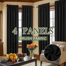 4 Pieces Of Solid Color Curtains, Filter Decorative Curtains, Bedroom, Study, Home Decoration Curtains - 黑色 - 查看 1