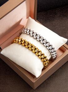 1 件不锈钢嘻哈情侣表带和手链，适合日常、节日、派对、装饰和佩戴 - 手鐲 - 查看 3