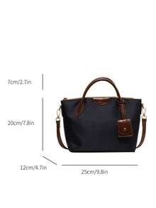 Nueva bolsa cuadrada portátil de tela de nailon impermeable de unicolor con doble asa, se puede colgar, adecuada para viajar, comprar y desplazarse, bolso bandolera vintage con hebilla de aguja, bolso de mano de gran capacidad - Azul - Ver 10