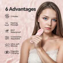 Silicone Face Scrubber Facial Cleansing Brush With Heating And Vibration Electric Waterproof Face Wash Brush With 5 Strength Adjustable For Exfoliating Deep Cleaning And Face Massaging Pink - 粉色 - 查看 4