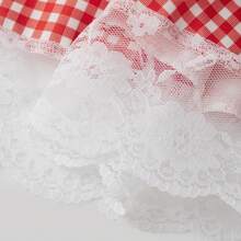 Women Halloween Miss Red Costumes Fairytale Short Puff Sleeve Plaid Print Short Mini Corset Dress With Hooded Cape 2pcs Cosplay Clothes For Adult - 紅色 - 查看 9