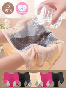 MEIYATING 5pcs/Pack Women's Breathable Mesh Seamless Panties, High Waist Leak-Proof Menstrual Period Underwear - Multicolor - View 5