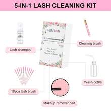 MLash Shampoo Kit For Lash Extensions Eyelash Extension Cleanser Lash Cleaner Lash Cleaning Kit For Cluster Lashes Lash Bath With Makeup Pad+ Brush+Rinse Bottle Oil Free Foam8001 - #5-IN-1 - View 2