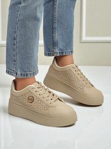 Royalfashion Women's Perforated Platform Sneakers Gevinnis - Apricot - View 2