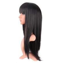 M24 Inch 60 Cm Women Long Straight With Flat Bangs Synthetic Hair Heat Resistant Fiber Hair For Party Cosplay Wig Black 8001 - màu đen - Xem 3