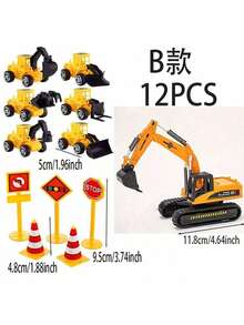 12pcs/Set Construction Vehicle Cake Topper - Excavator, Bulldozer, Loader Engineering Theme Birthday Party Cake Decorations