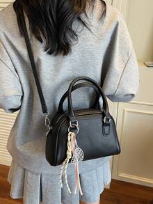 女士复古小手提包、斜挎单肩包、时尚工作手提包 - 黑色 - 查看 2