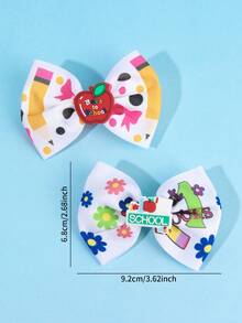 6 Stücke/2 Stücke Set Schulanfang Haarschleifen-Clips, Schulbus-Apfel-Muster Haarspangen, Teenager Erster Schultag Kopfschmuck, Geschenk für neue Schüler, Teenager Haaraccessoires - Verschiedenfarbig - Übersicht 8