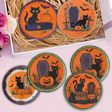 1 Set /4 Pieces /6 Pieces: Halloween Black Cat Pattern Diatom Mud Coasters, Floral Coffee Coasters, Multi-Occasion Decoration For Home And Restaurant, Daily Gifts, Table Decoration, Daily Decoration, Theme Party Decoration