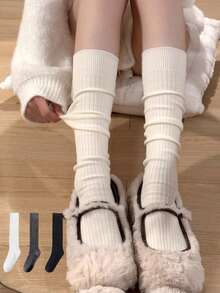 New Women's Stockings Spring Casual Preppy Style Knee High Socks Female High Quality Solid Color Long Socks Comfy Christmas Gift