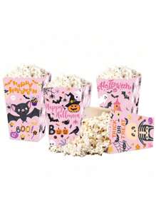 24/4 件万圣节蝙蝠和幽灵图案爆米花纸盒、血迹图案炸薯条盒、万圣节装饰性零食盒、万圣节派对中心装饰物、粉色蜘蛛网图案糖果盒、礼品盒，适用于万圣节派对、家居和厨房装饰以及烘焙用品 - 彩色 - 查看 9