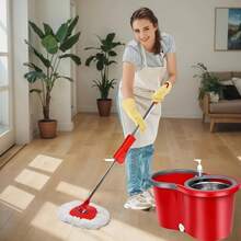 Spin Mop And Bucket Set, 360° Spin Mop And Bucket With Wringer Set And 3 Microfiber Mop Refills, Stainless Steel 61" Extended Handle Spinning Mop Bucket System For Floor Cleaning - Red - View 9