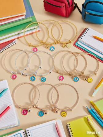 3pcs Girls Dopamine Back To School Letter Charm Multi-Star Adjustable Bracelet