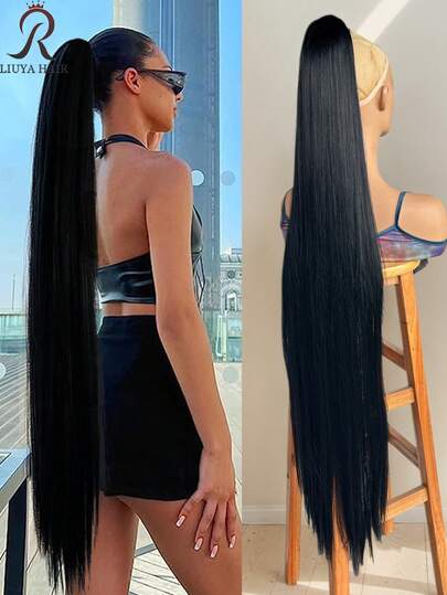 Peluca con coleta de 42 pulgadas de largo extra, nuevo estilo de coleta, peluca con clip para mujer, cabello liso largo, coleta realista, pieza de cabello segmentada, accesorio de cabello multifuncional, clip , creación rápida de peinado natural, peluca de moda, diseñada para entusiastas de la belleza
