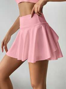 High Waist White Tennis Skort, 2 In 1 Anti-Flashing Golf/Badminton/Fitness Shorts Skirt With Pockets, Summer Sports Skirt Leggings For Yoga, Outdoor Running, New Women Clothing - Baby Pink - View 4